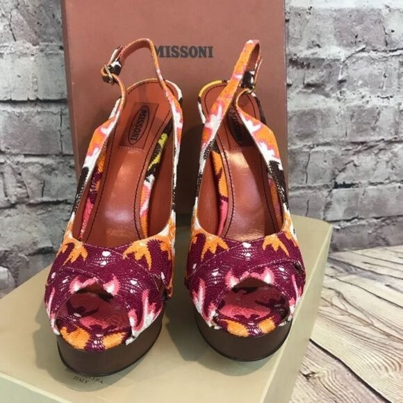 Missoni Size 9 Criss Cross Platform Slingback High Heel Sandals Peep Toe Orange - Picture 7 of 9